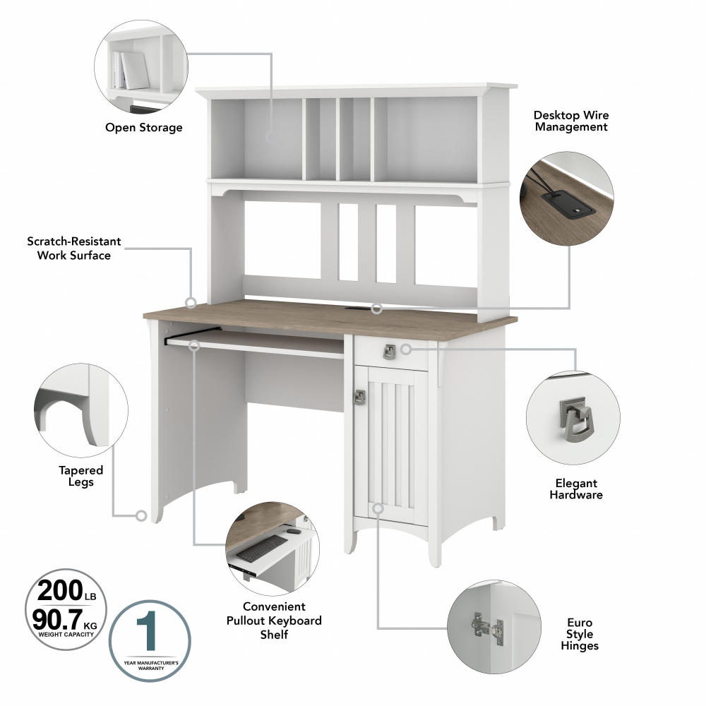 Shop Bush Furniture Salinas Mission Desk with Hutch, Lateral File Cabinet and 5 Shelf Bookcase, Image 06, SAL002G2W, #color_shiplap gray/pure white