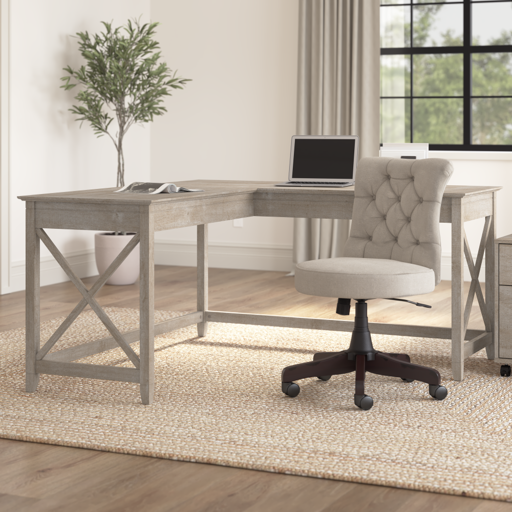 Shop Bush Furniture Key West 60W L Shaped Desk, Image 02, KWD160WG-03, #color_washed gray