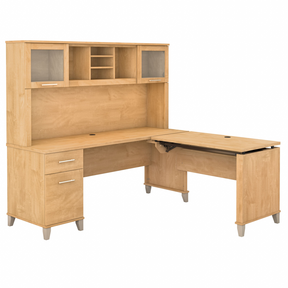 Shop Bush Furniture Somerset 72W 3 Position Sit to Stand L Shaped Desk with Hutch, Image 03, SET015MC, #color_maple cross
