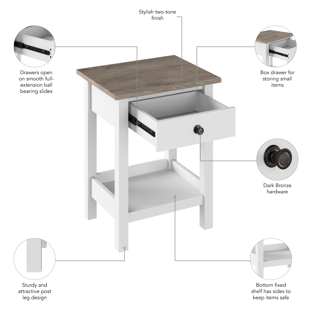 Shop Bush Furniture Mayfield End Table, Image 08, MAT119GW2-03, #color_shiplap gray/pure white