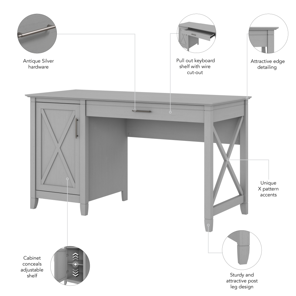 Shop Bush Furniture Key West 54W Computer Desk with Keyboard Tray and Storage, Image 07, KWD154CG-03, #color_cape cod gray