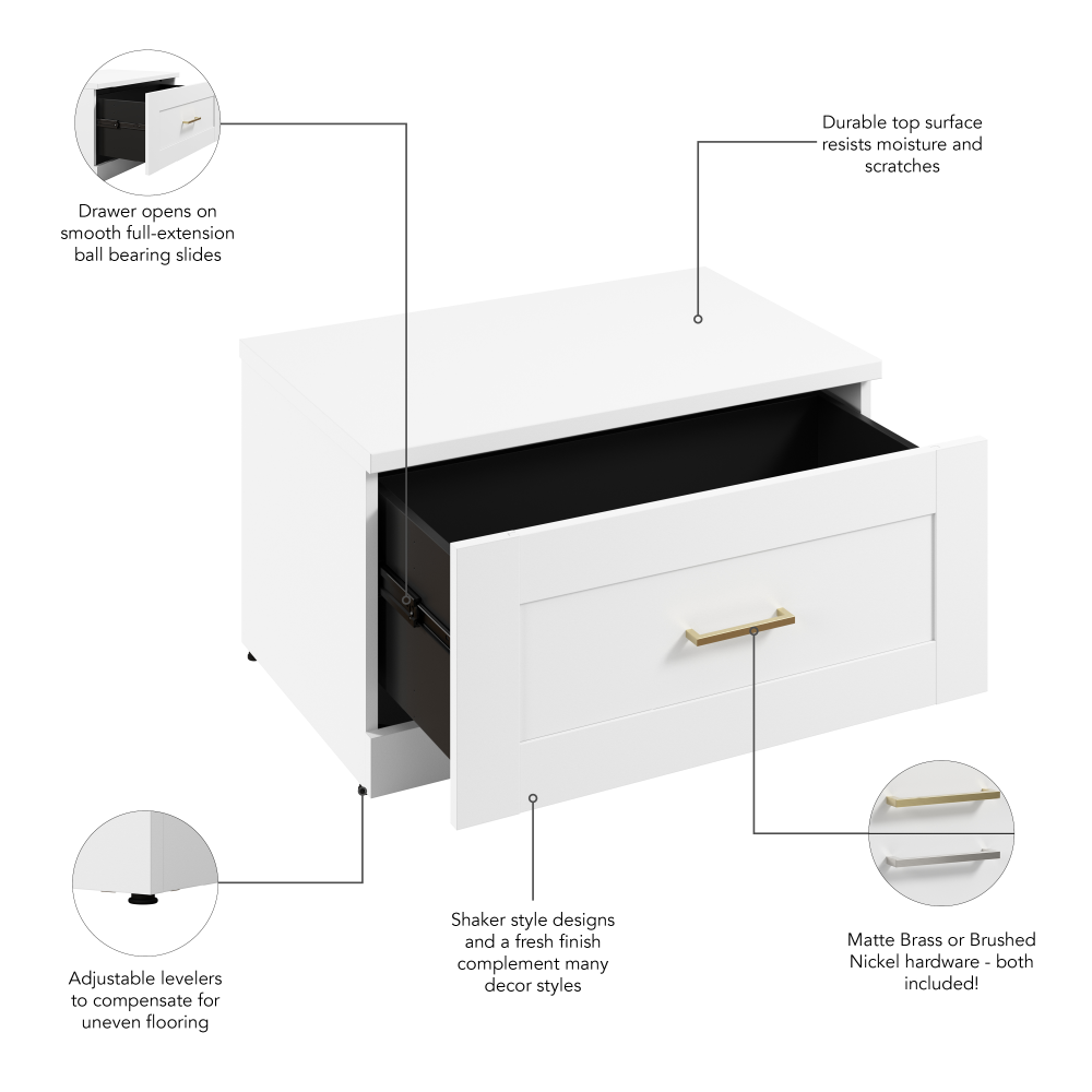 Shop Bush Furniture Hampton Heights 30W Shoe Bench with Drawer, Image 07, HHS430WH, #color_white