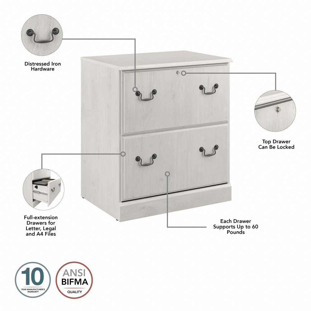 Shop Bush Furniture Saratoga L Shaped Computer Desk with File Cabinet and Bookcase Set, Image 07, SAR002LW, #color_linen white oak