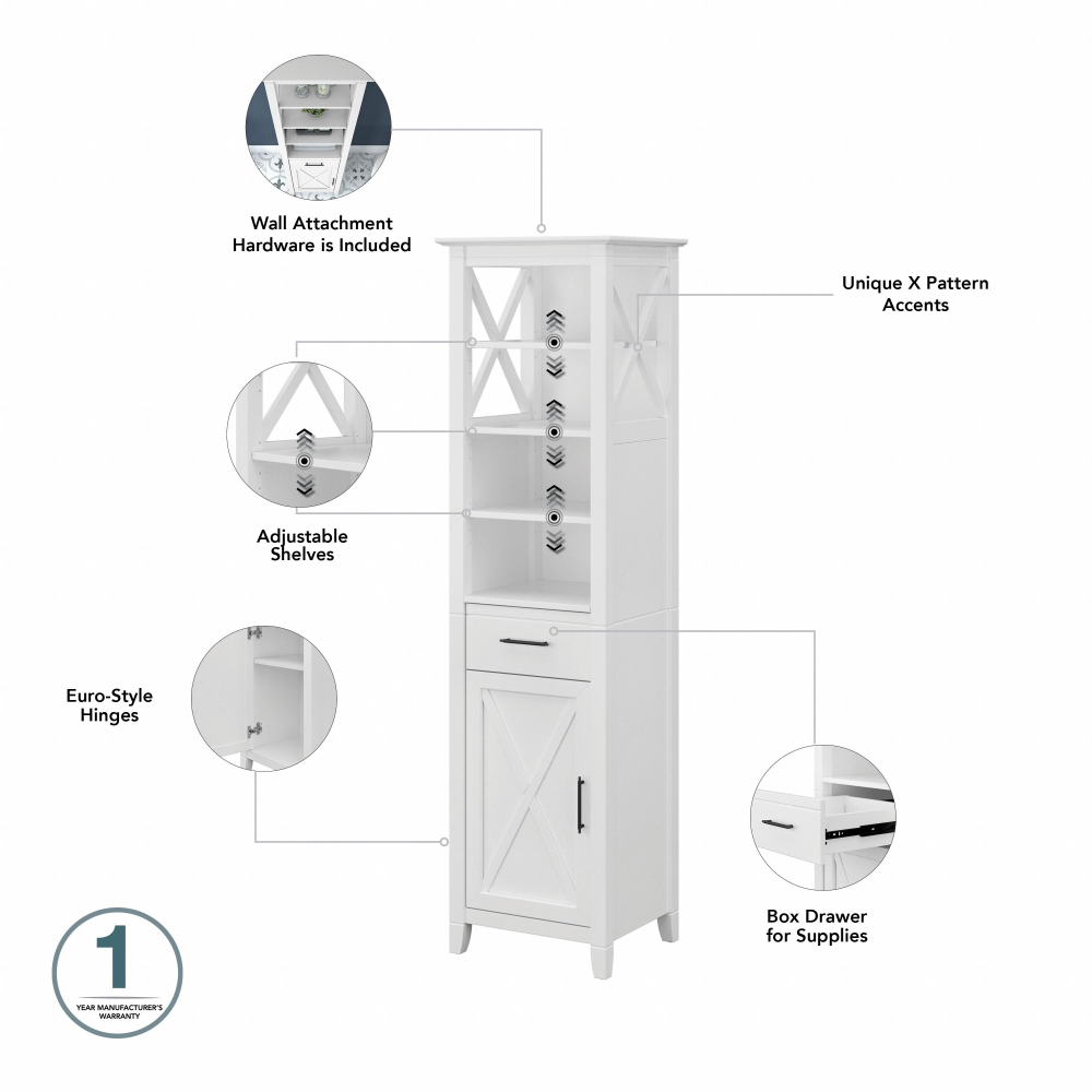 Shop Bush Furniture Key West Tall Linen Cabinet and Over The Toilet Storage Cabinet, Image 07, KWS038WAS, #color_white ash