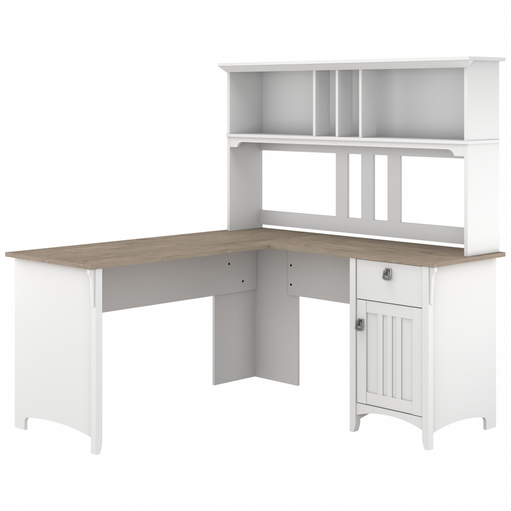 Shop Bush Furniture Salinas 60W L Shaped Desk with Hutch, Image 01, SAL004G2W, #color_shiplap gray/pure white