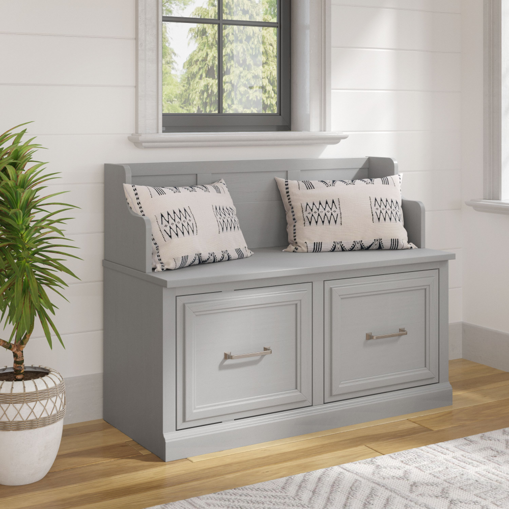 Shop Bush Furniture Woodland 40W Entryway Bench with Doors, Image 02, WDL005CG, #color_cape cod gray
