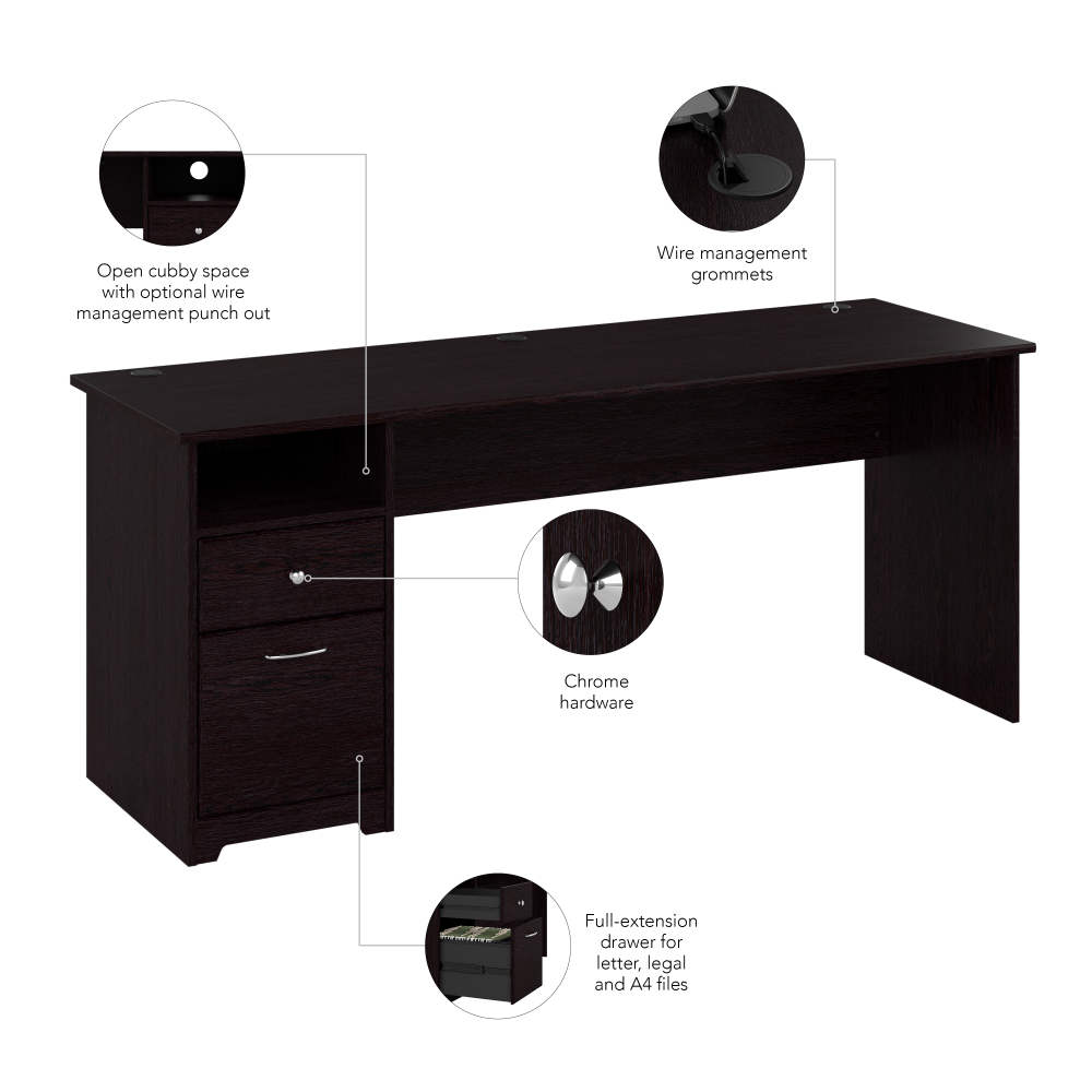 Shop Bush Furniture Cabot 72W Computer Desk with Drawers, Image 08, WC31872, #color_espresso oak