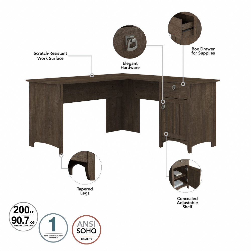 Shop Bush Furniture Salinas 60W L Shaped Desk with Hutch, Image 06, SAL004ABR, #color_ash brown