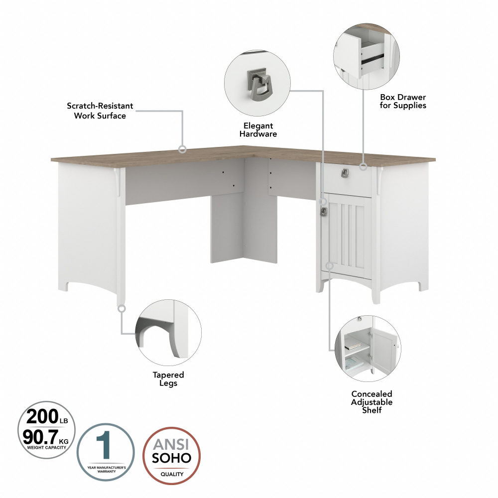 Shop Bush Furniture Salinas 60W L Shaped Desk with Hutch, Image 06, SAL004G2W, #color_shiplap gray/pure white