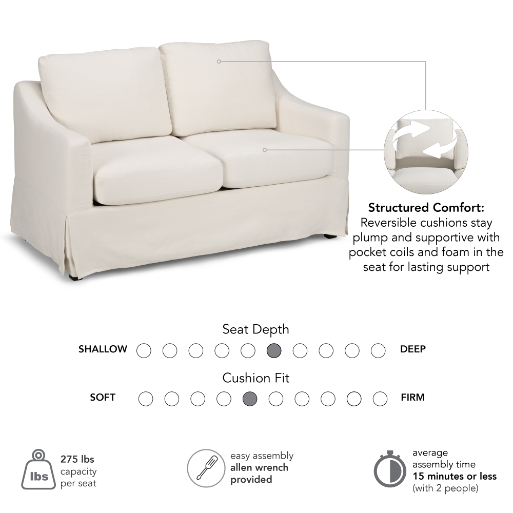 Shop Bush Home Harper 57W Loveseat with Slipcover, Image 06, HAR011IYB, #color_ivory basketweave fabric