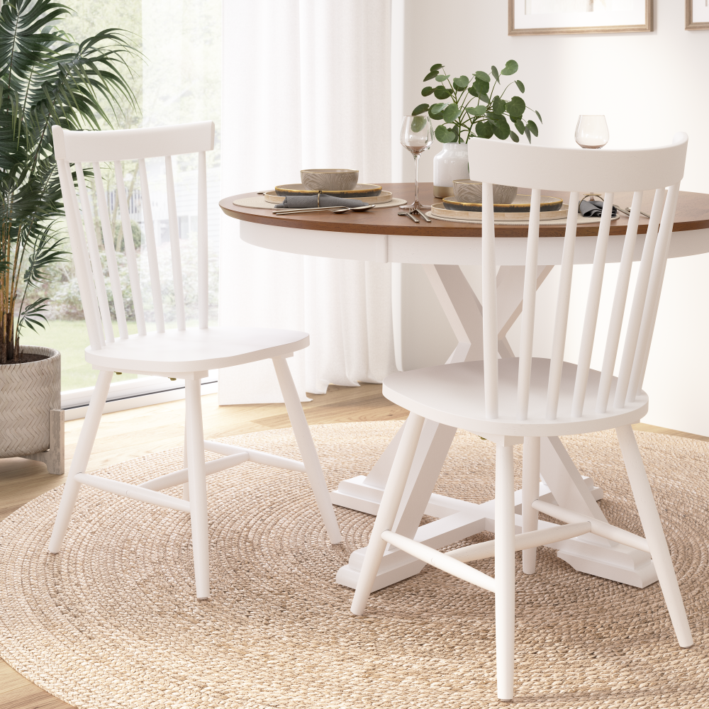 Shop Bush Furniture Windsor High Back Spindle Dining Chairs - Set of 2, Image 02, WDNCH02WHP-03, #color_white paint