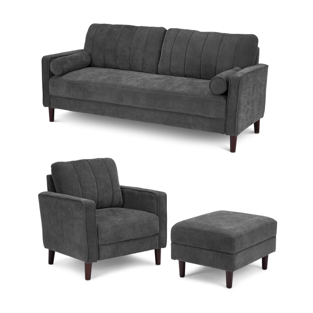Shop Bush Home Max 77W Sofa, 32W Accent Chair, and Storage Ottoman, Image 01, MAX006IGC, #color_iron gray chenille fabric