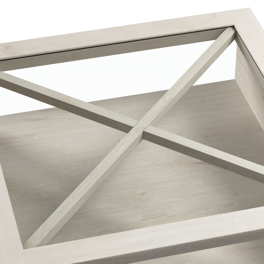 Shop Bush Furniture Lennox Farmhouse Glass Coffee Table with Storage, Image 06, LET133LW-03, #color_linen white oak