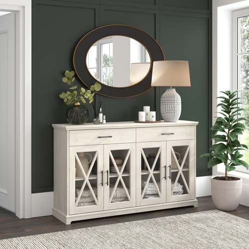 Shop Bush Furniture Lennox 60W Farmhouse Sideboard Buffet Cabinet with Drawers, Image 02, LEV160LW-03K, #color_linen white oak