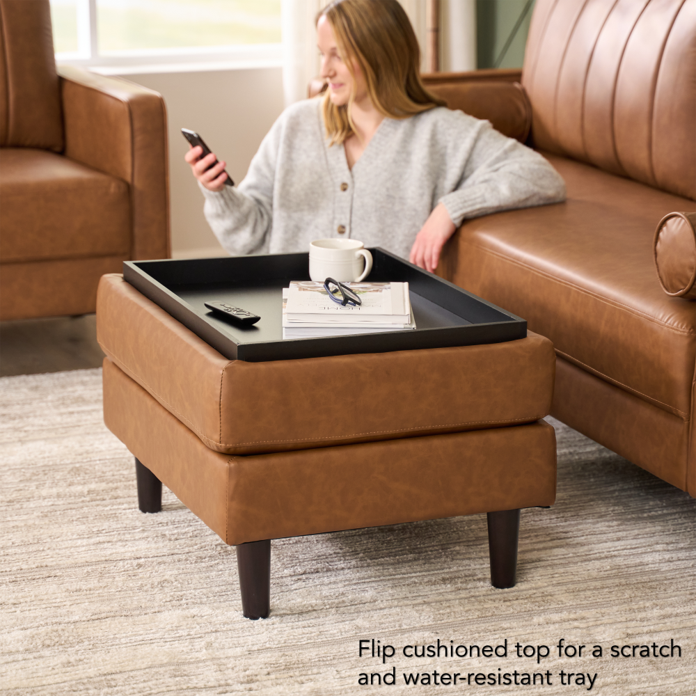 Shop Bush Home Max Storage Ottoman with Tray, Image 05, MXO130BCL-03, #color_buffed camel leather