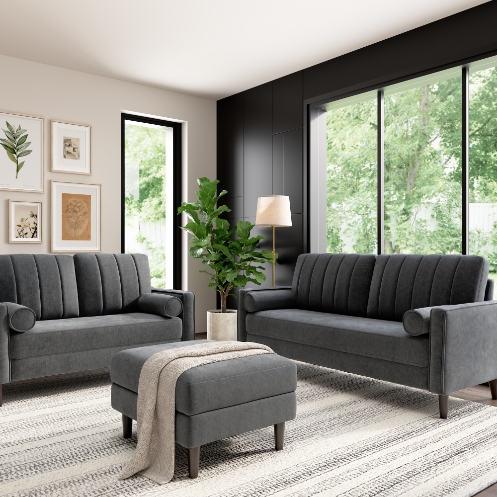 Shop Bush Home Max 77W Sofa, 54W Loveseat, and Storage Ottoman, Image 02, MAX005IGC, #color_iron gray chenille fabric