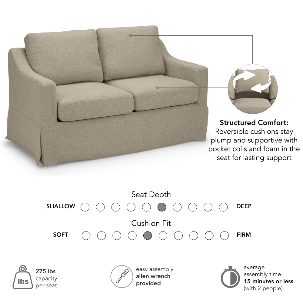 Shop Bush Home Harper 57W Loveseat with Slipcover, Image 06, HAR011SDB, #color_sand basketweave fabric