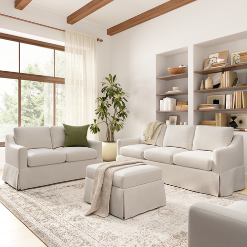 Shop Bush Home Harper 80W Sofa, 57W Loveseat, and Storage Ottoman with Slipcovers, Image 02, HAR005IYB, #color_ivory basketweave fabric