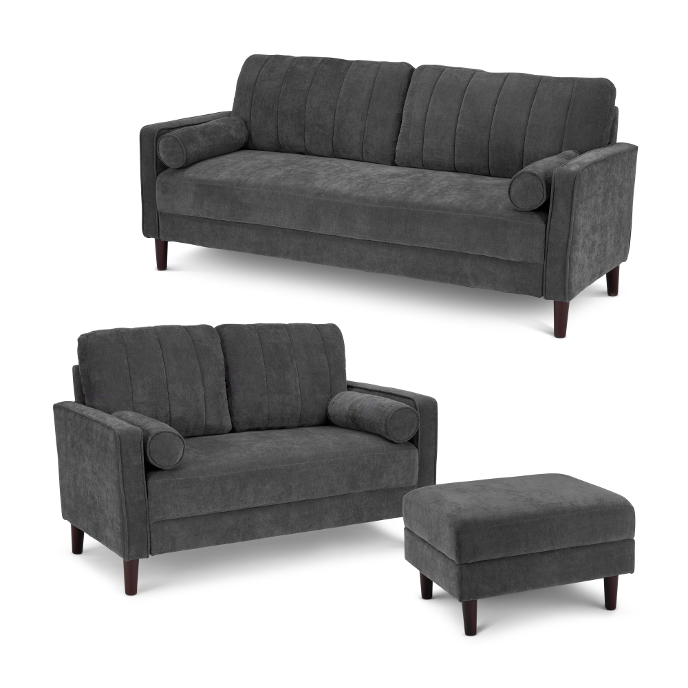 Shop Bush Home Max 77W Sofa, 54W Loveseat, and Storage Ottoman, Image 01, MAX005IGC, #color_iron gray chenille fabric
