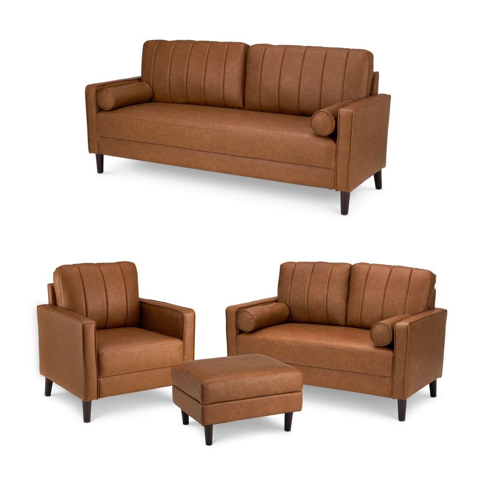 Shop Bush Home Max 77W Sofa, 54W Loveseat, 32W Accent Chair, and Storage Ottoman, Image 01, MAX007BCL, #color_buffed camel leather