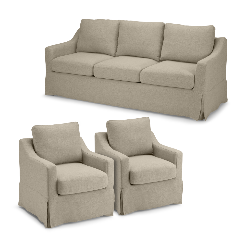 Shop Bush Home Harper 80W Sofa and 2 Swivel Accent Chairs with Slipcovers, Image 01, HAR008SDB, #color_sand basketweave fabric