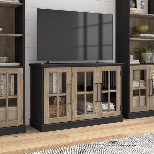 Shop Bush Furniture Westbrook 46W TV Stand for 65 Inch TV, Image 02, WBV146V2R-Z, #color_vintage black/restored tan hickory