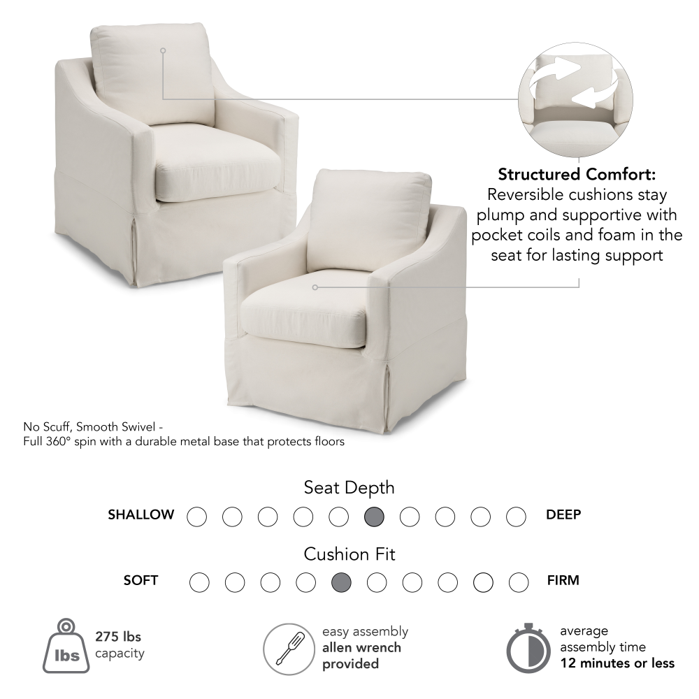 Shop Bush Home Harper Swivel Accent Chairs with Slipcovers - Set of 2, Image 06, HAR001IYB, #color_ivory basketweave fabric