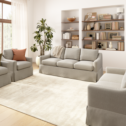 Shop Bush Home Harper 80W Sofa and 2 Swivel Accent Chairs with Slipcovers, Image 02, HAR008SDB, #color_sand basketweave fabric