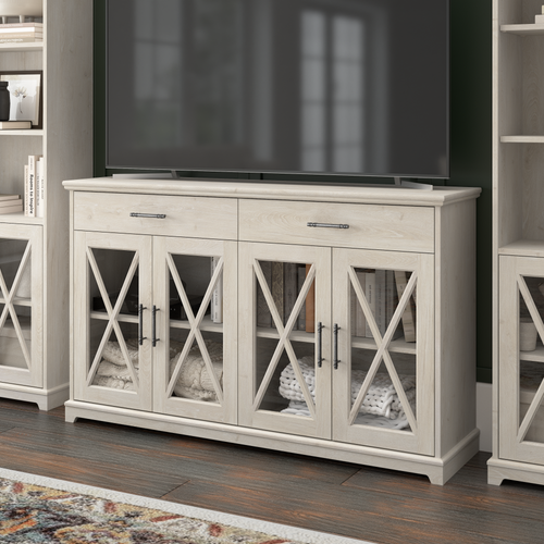 Shop Bush Furniture Lennox 60W Farmhouse TV Stand for 75 Inch TV, Image 02, LEV160LW-Z, #color_linen white oak