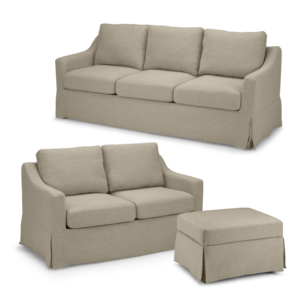 Shop Bush Home Harper 80W Sofa, 57W Loveseat, and Storage Ottoman with Slipcovers, Image 01, HAR005SDB, #color_sand basketweave fabric