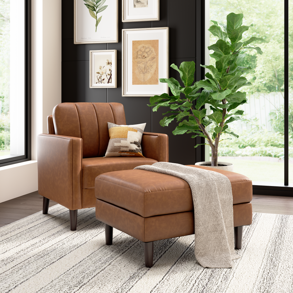Shop Bush Home Max Accent Chair and Storage Ottoman, Image 02, MAX002BCL, #color_buffed camel leather