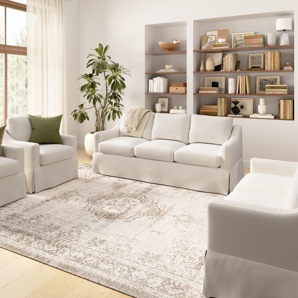 Shop Bush Home Harper 80W Sofa and 2 Swivel Accent Chairs with Slipcovers, Image 02, HAR008IYB, #color_ivory basketweave fabric