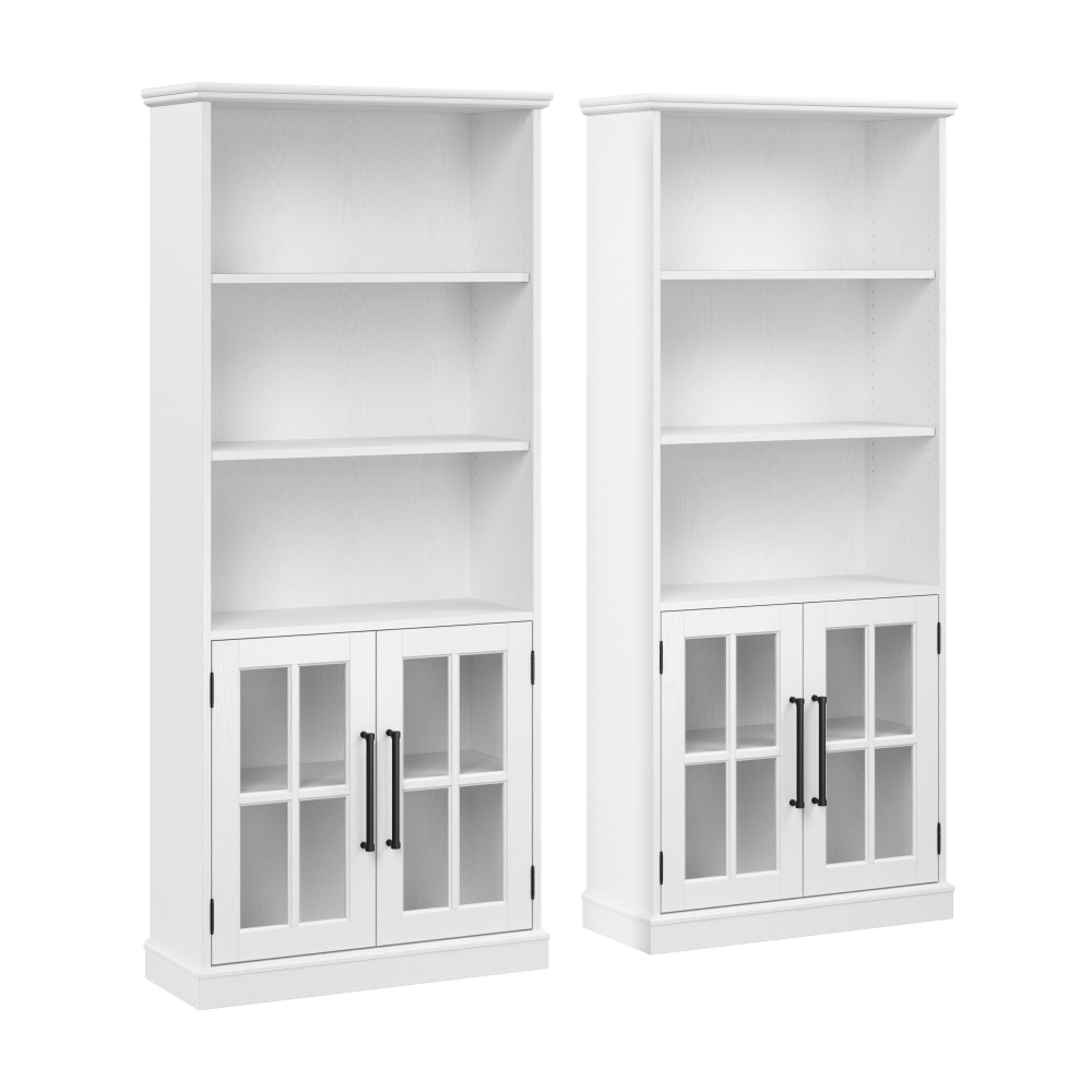 Shop Bush Furniture Westbrook 5 Shelf Bookcase with Glass Doors - Set of 2, Image 01, WBK001WAS, #color_white ash