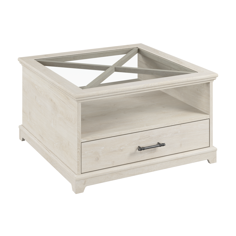 Shop Bush Furniture Lennox Farmhouse Glass Coffee Table with Storage, Image 01, LET133LW-03, #color_linen white oak