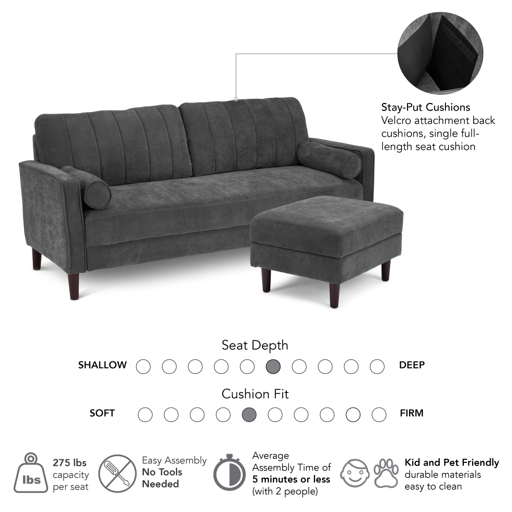 Shop Bush Home Max 54W Loveseat and Storage Ottoman, Image 06, MAX004IGC, #color_iron gray chenille fabric