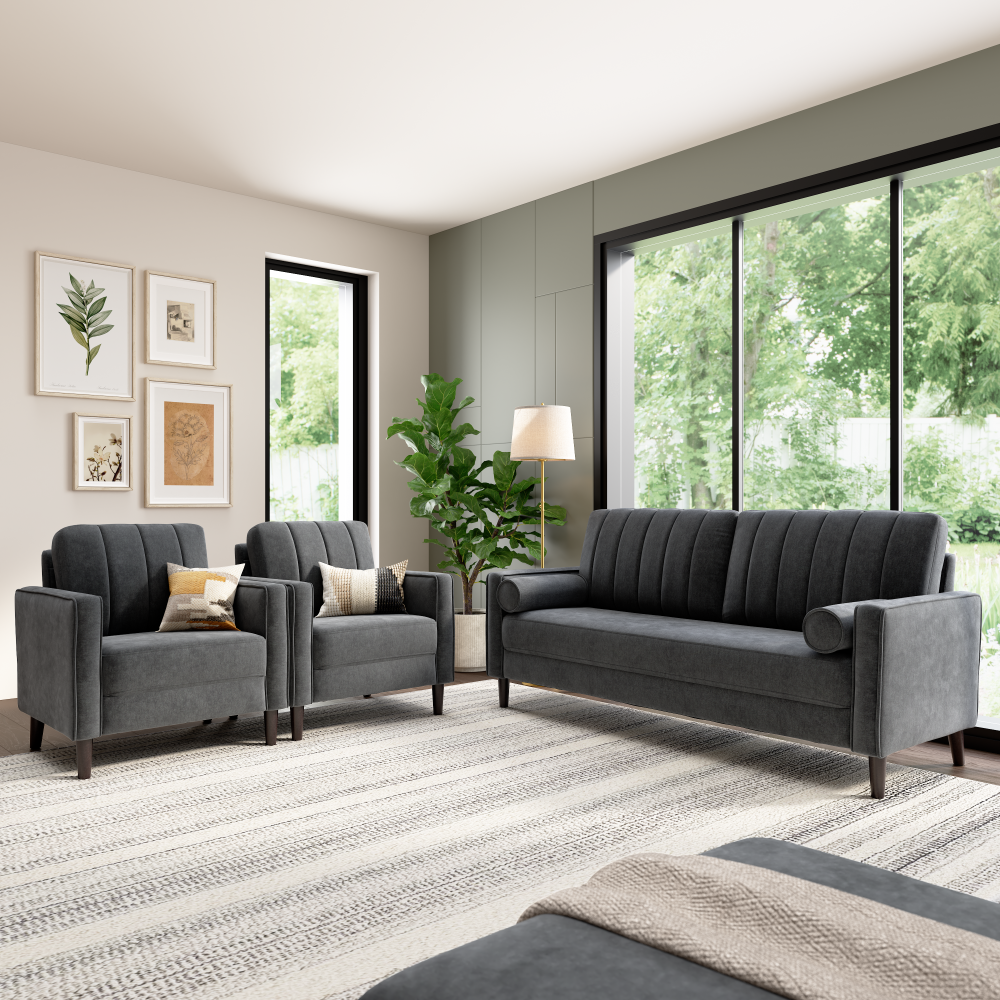 Shop Bush Home Max 77W Sofa and 32W Accent Chair - Set of 2, Image 02, MAX008IGC, #color_iron gray chenille fabric