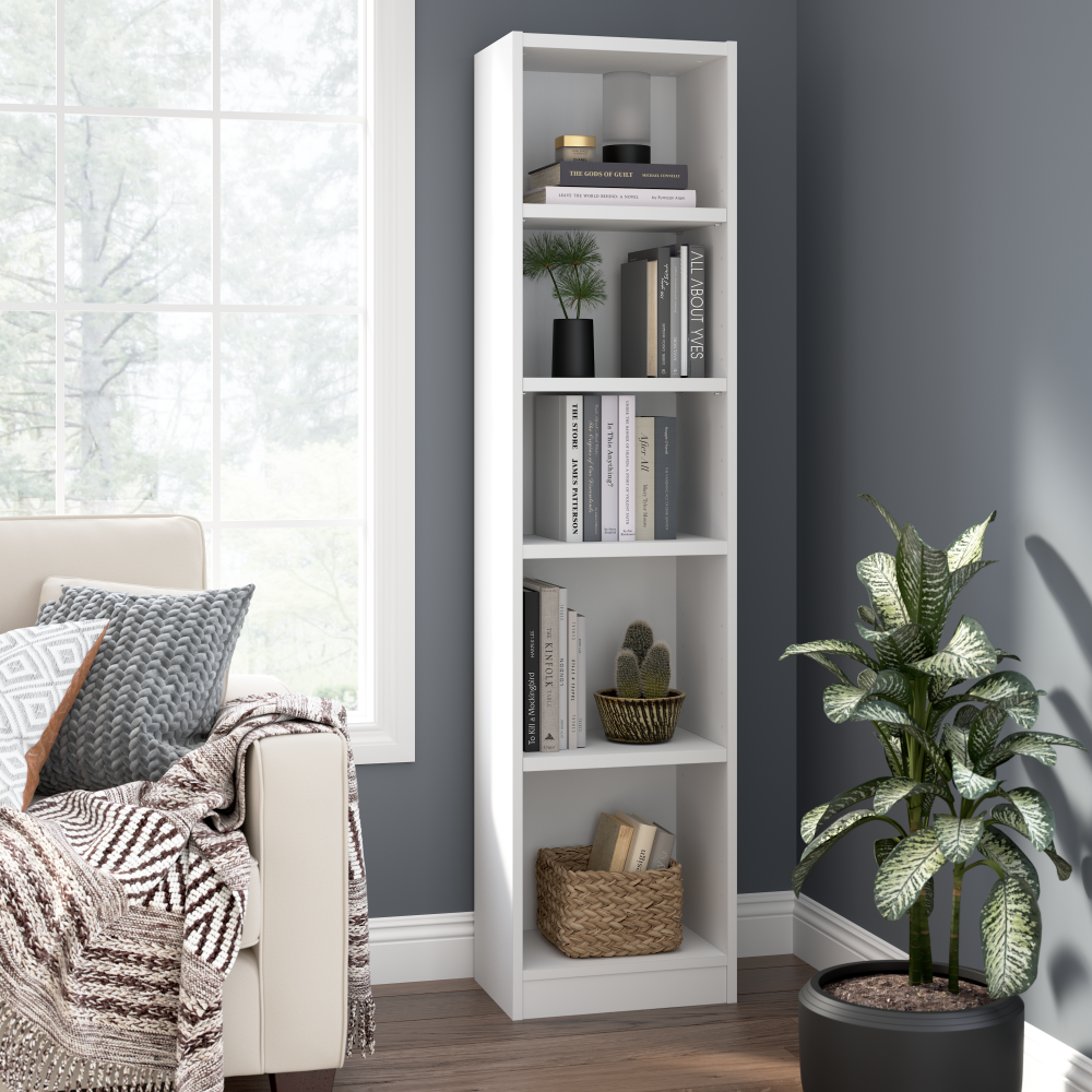 Shop Bush Furniture Universal 17W Narrow 5 Shelf Bookcase, Image 02, UBB117WH, #color_white
