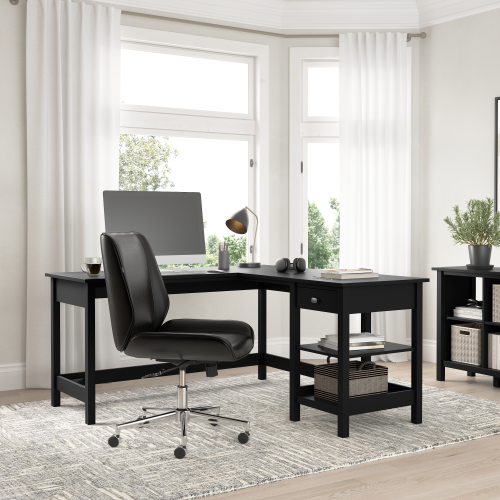 Shop Bush Furniture Broadview 60W L Shaped Computer Desk with Storage, Image 02, BDD260CBL-03, #color_classic black