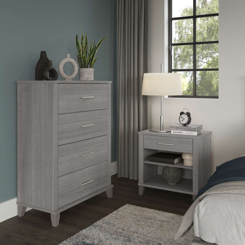 Shop Bush Furniture Somerset Chest of Drawers and Nightstand Set, Image 02, SET034PG, #color_platinum gray