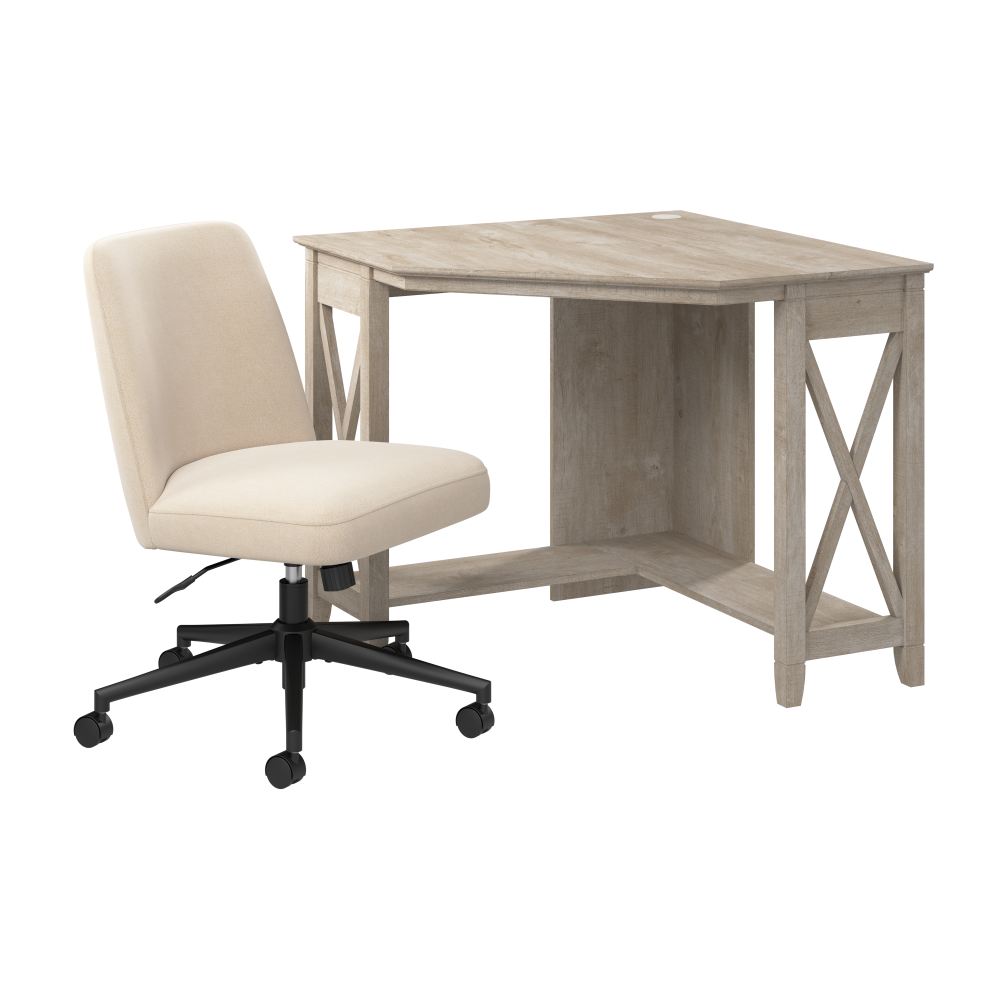 Shop Bush Furniture Key West 34W x 34D Small Corner Desk and Chair Set, Image 01, KWS102WG, #color_washed gray
