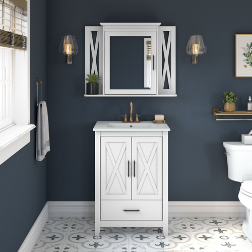 Shop Bush Furniture Key West 24W Bathroom Vanity Sink with Mirror, Image 02, KWS029WAS, #color_white ash