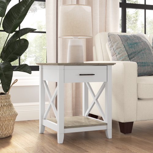 Shop Bush Furniture Key West End Table with Storage, Image 02, KWT120G2W-03, #color_shiplap gray/pure white