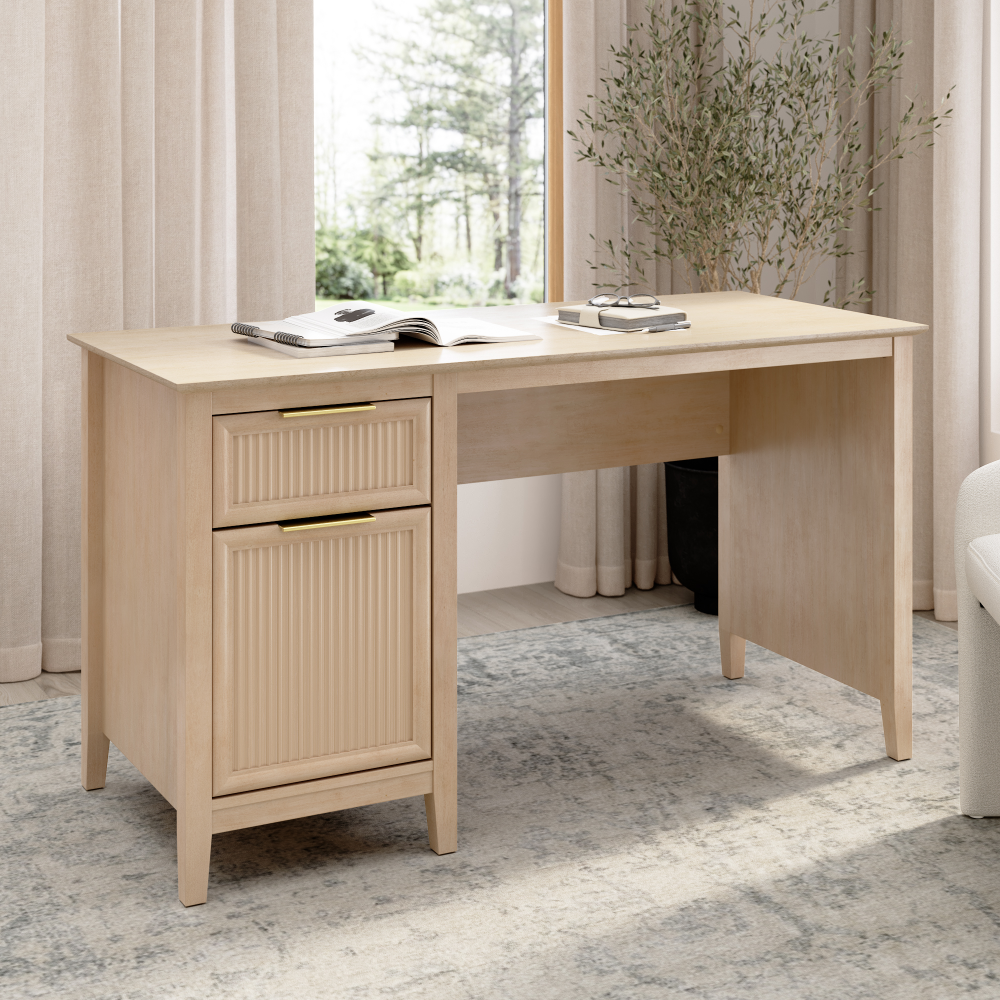 Shop Bush Home Camille 54W Fluted Office Desk with Storage, Image 02, CMD154NB-03, #color_natural birch