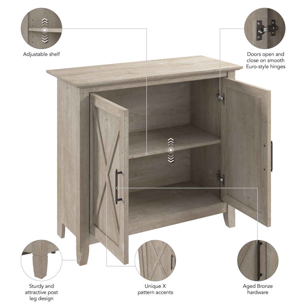Shop Bush Furniture Key West Small Storage Cabinet with Doors and Shelves, Image 07, KWS232WG-03, #color_washed gray