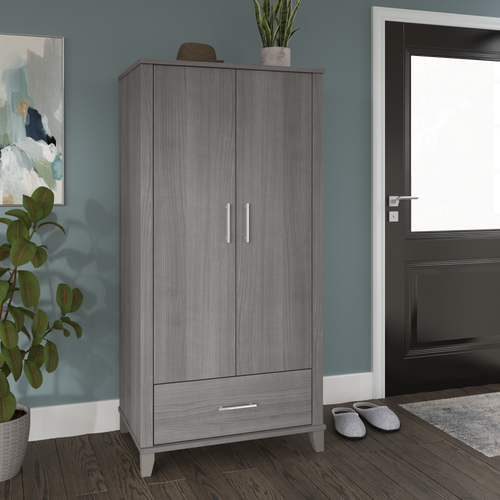 Shop Bush Furniture Somerset Tall Entryway Cabinet with Doors and Drawer, Image 02, STS166PGK-Z1, #color_platinum gray