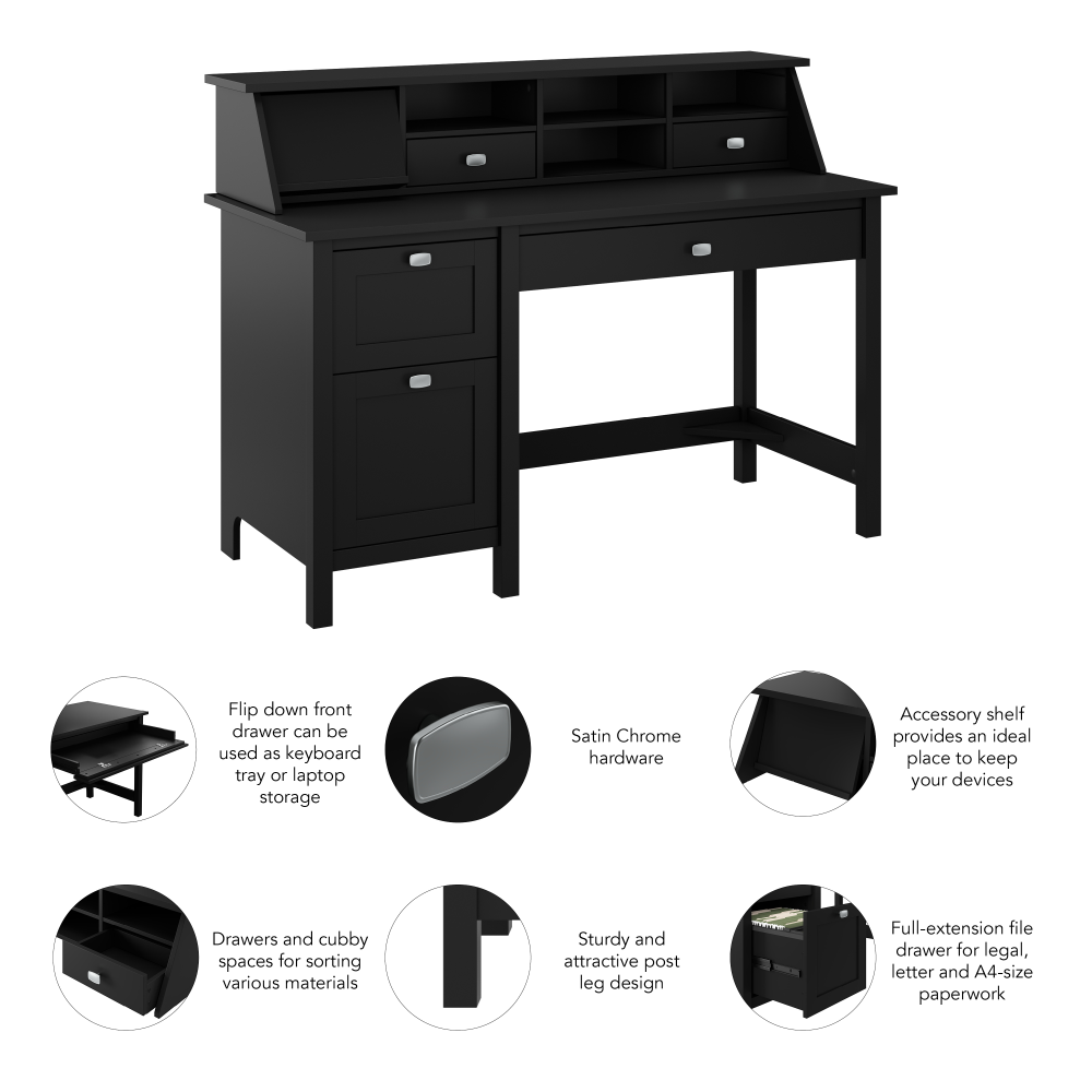 Shop Bush Furniture Broadview 54W Computer Desk with Drawers and Desktop Organizer, Image 07, BD005CBL, #color_classic black