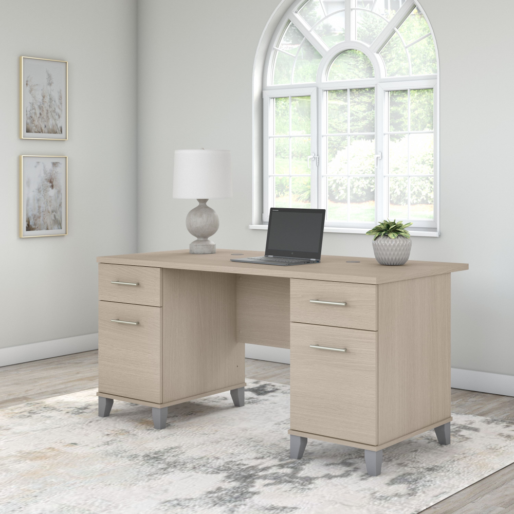 Shop Bush Furniture Somerset 60W Office Desk with Drawers, Image 02, WC81128K, #color_sand oak