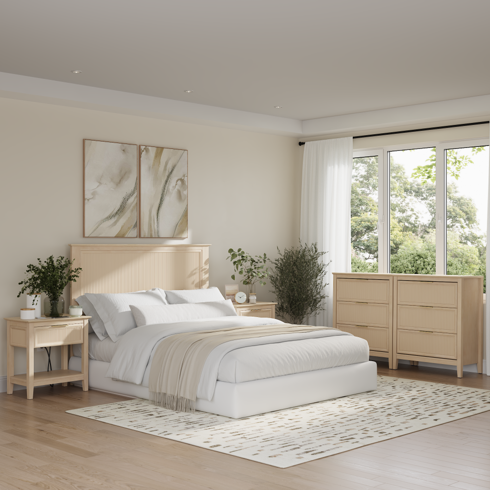 Shop Bush Home Camille 65W Fluted Full/Queen Headboard, 3 Drawer Dressers, and Nightstands, Image 02, CML011NB, #color_natural birch