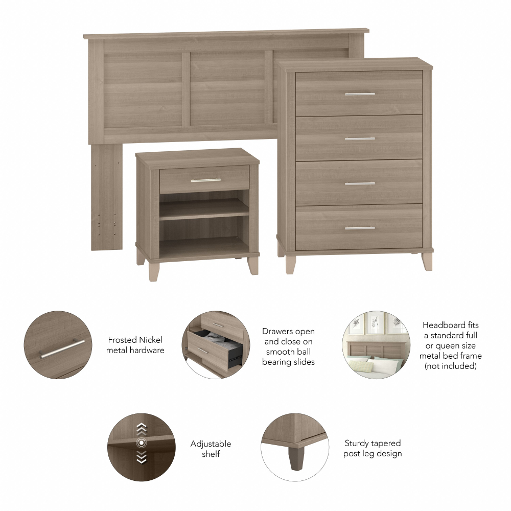 Shop Bush Furniture Somerset Full/Queen Size Headboard, Chest of Drawers and Nightstand Bedroom Set, Image 07, SET005AG, #color_ash gray