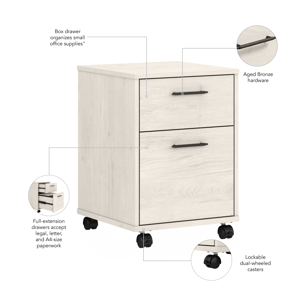Shop Bush Furniture Key West 2 Drawer Mobile File Cabinet, Image 07, KWF116LW-03, #color_linen white oak